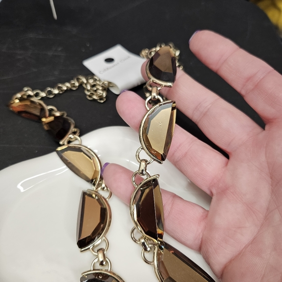 Coldwater Creek Gold Tone Crescent Gem Long Necklace 32 Inches NWT - Picture 3 of 14